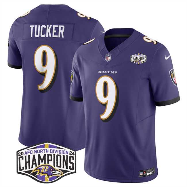 Mens Baltimore Ravens #9 Justin Tucker Purple F.U.S.E 2024 AFC North Division Champions Vapor Limited Jersey